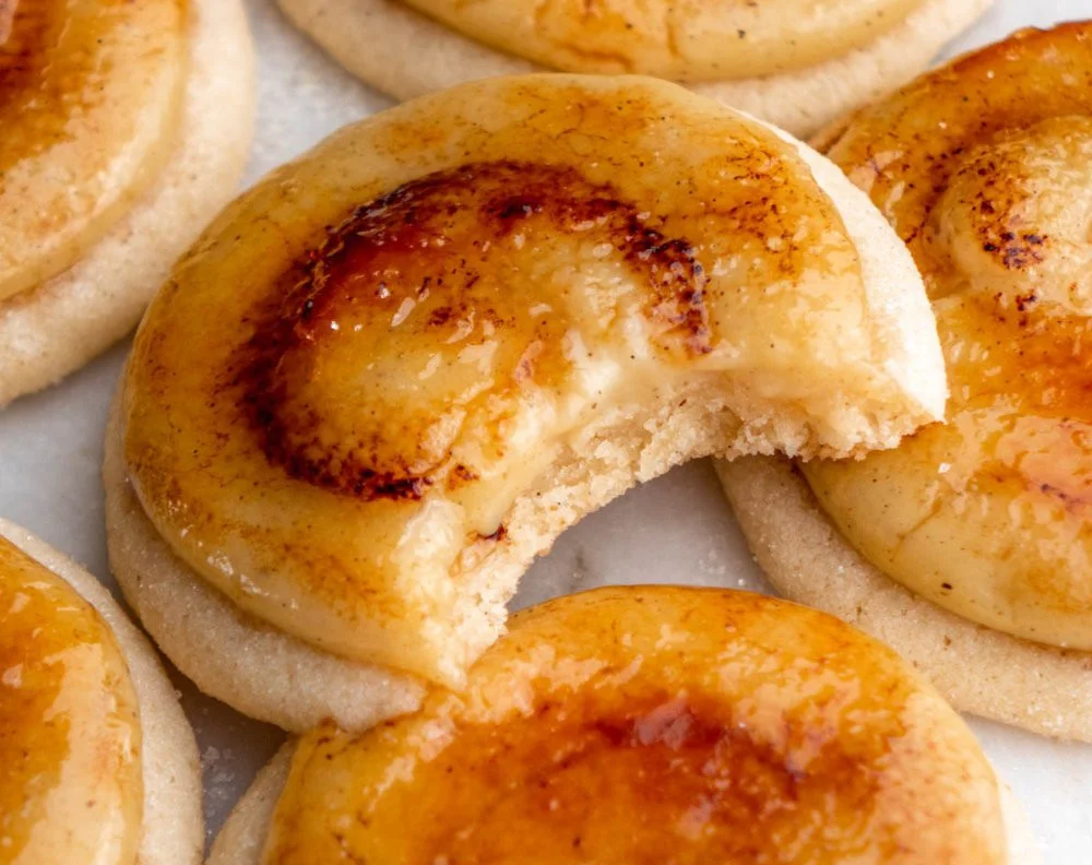 Delicious creme brulee cookies with a crispy caramelized sugar topping