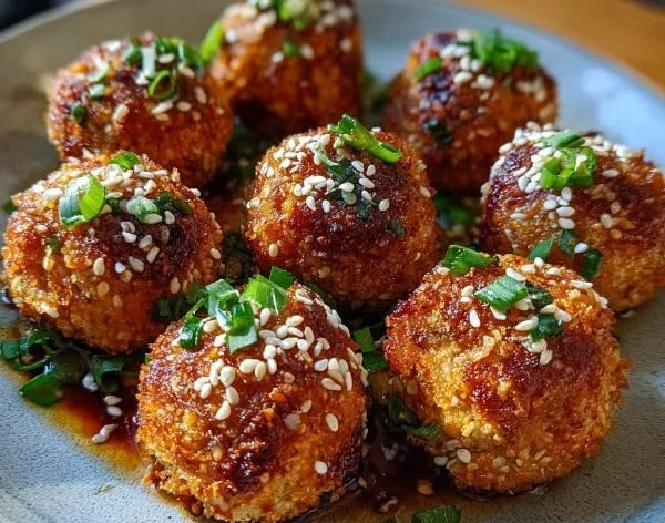 Crispy air-fried tofu balls served with dipping sauce