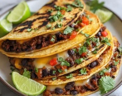Delicious crispy black bean tacos topped with fresh ingredients