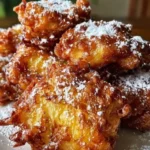 Crispy pineapple fritters served on a plate with a drizzle of honey
