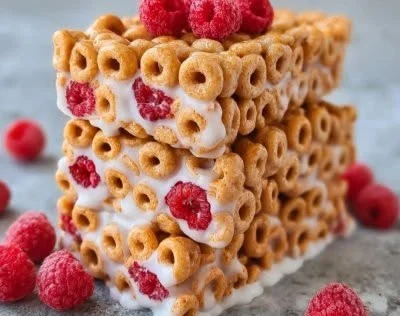 Homemade easy 3-ingredient cereal bars on a wooden table