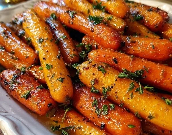 Delicious garlic honey roasted carrots served in a bowl