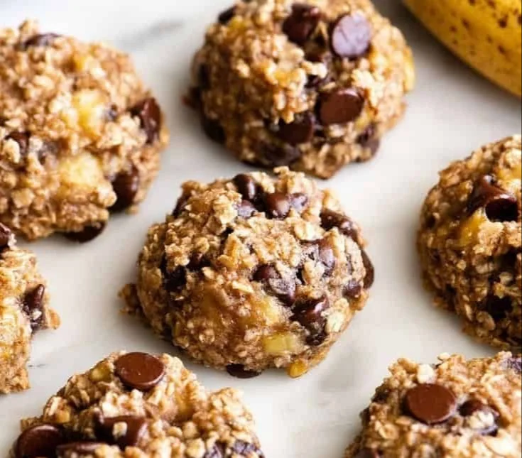 Baked healthy banana oatmeal cookies on a cooling rack