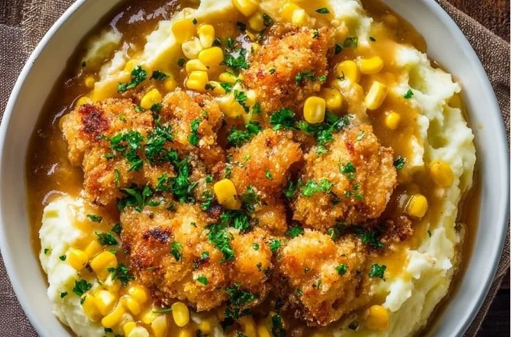 Delicious homestyle chicken bowls served with creamy mashed potatoes