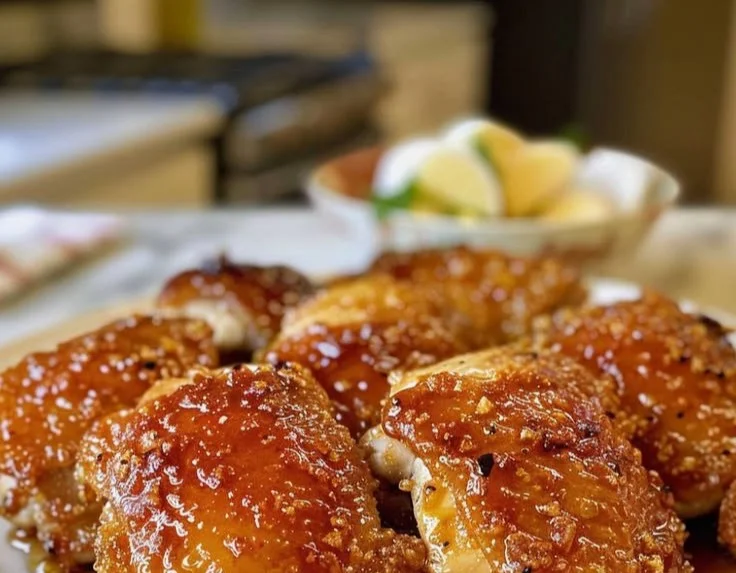 Delicious honey garlic crispy chicken served on a plate