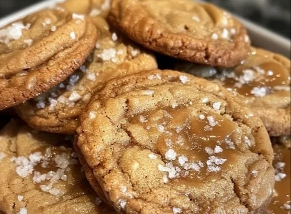 Delicious homemade salted caramel cookies on a plate.