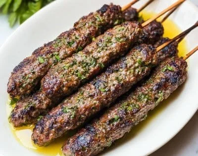 Delicious homemade Kafta Kebabs served on a platter
