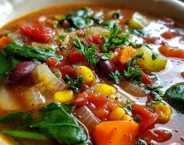 Bowl of Million Dollar Soup with ingredients surrounding it