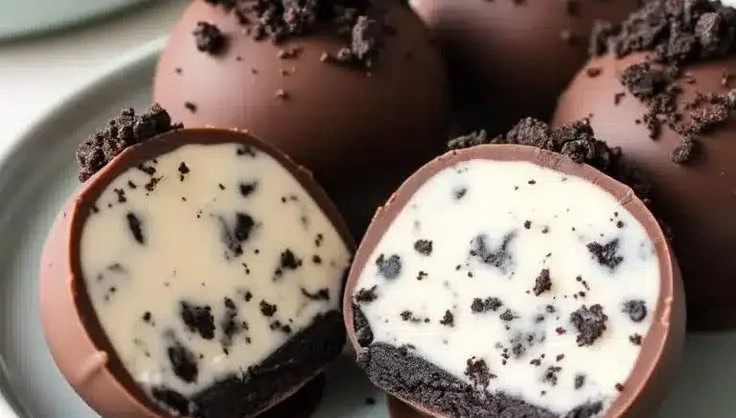 No-Bake Cookies and Cream Cheesecake Balls on a plate