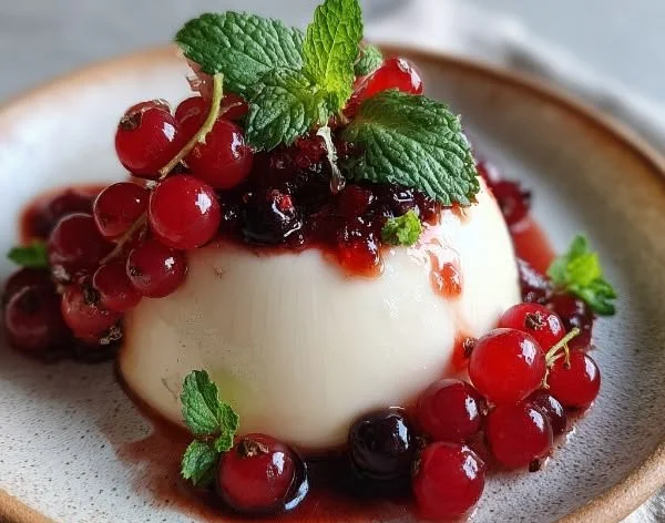 Delicious homemade Panna Cotta, an exquisite Italian dessert served with fresh berries.