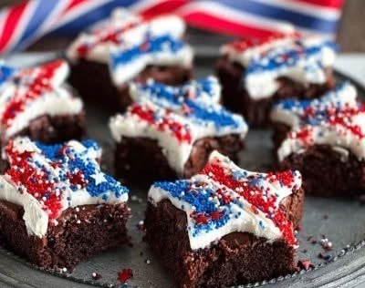 Delicious patriotic star brownies decorated with red, white, and blue.