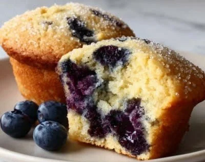 Freshly baked blueberry muffins cooling on a rack