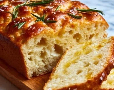 Rosemary and sea salt skillet bread baked in a cast iron skillet