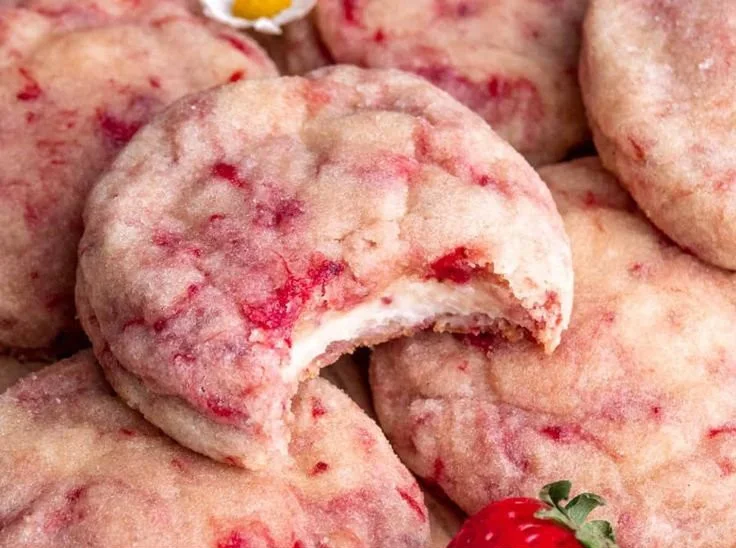 Deliciously sweet Strawberry Cheesecake Cookies on a plate