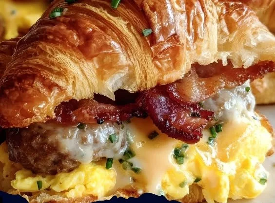 Delicious stuffed breakfast croissants, freshly baked and ready to enjoy.