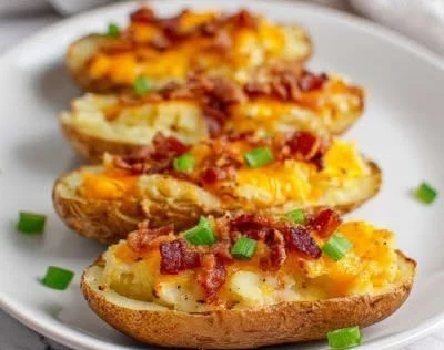 Delicious twice-baked potatoes topped with cheese and herbs