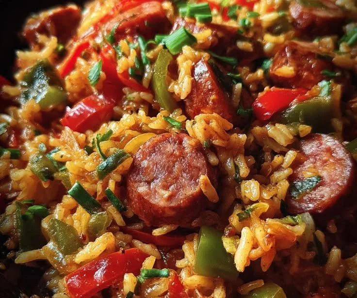 Delicious 1 Pan Sweet Smoky Cajun Sausage Rice dish served in a bowl