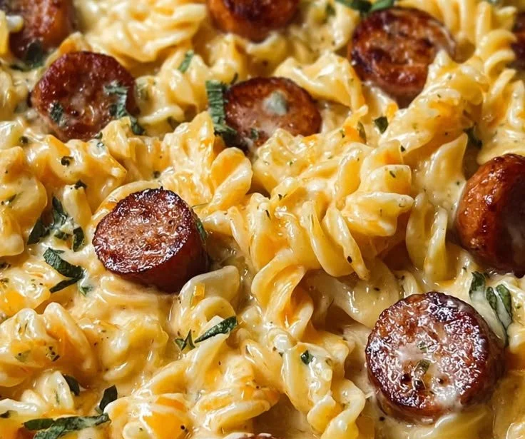 1-Pan White Cheddar Ranch Sausage Magic Pasta dish served in a bowl