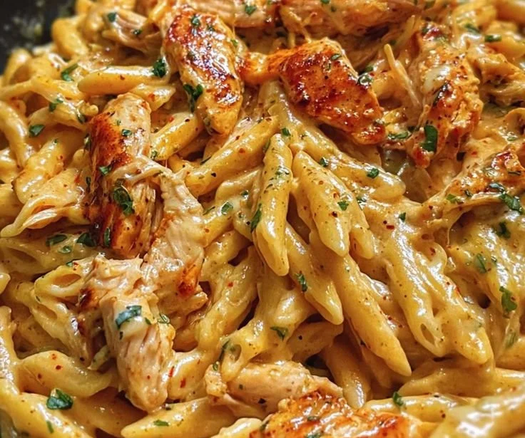 1-Pot Bold Cajun BBQ Chicken Pasta served in a bowl with fresh herbs