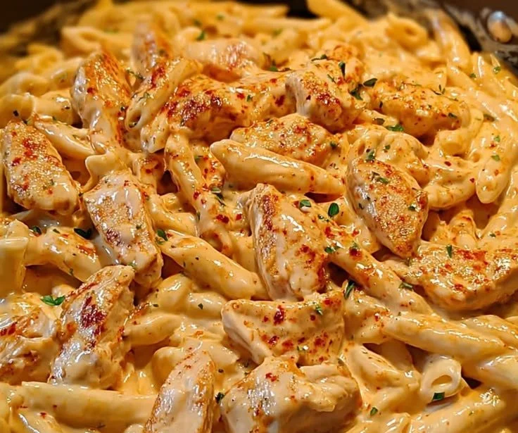 Creamy Cajun Chicken Alfredo dish served in a bowl