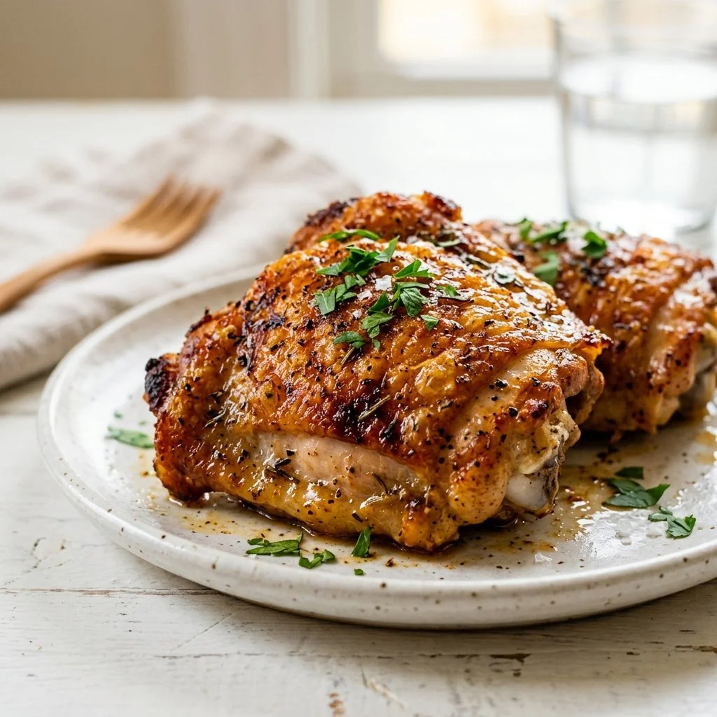 Delicious air fryer chicken thighs served with herbs and spices