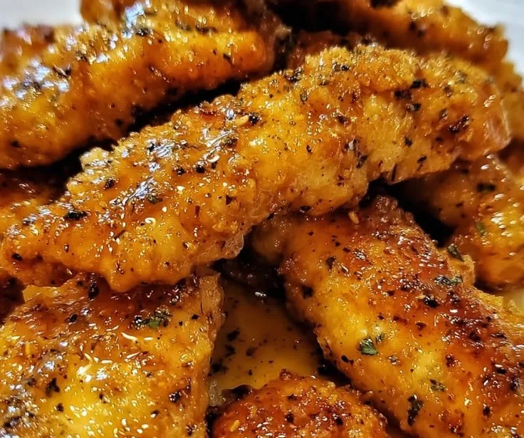 Crispy air fryer honey butter garlic chicken tenders served with dipping sauce