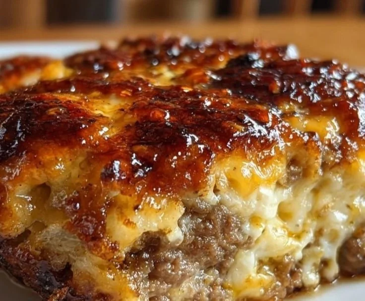 Amish Hamburger Steak Bake served with vegetables on a plate