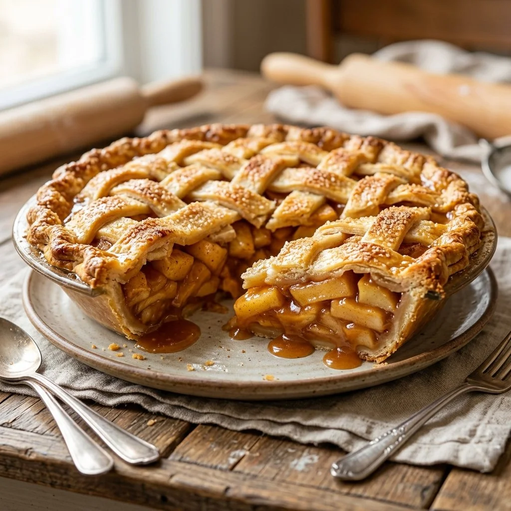 Delicious homemade apple pie with a golden crust and apple filling