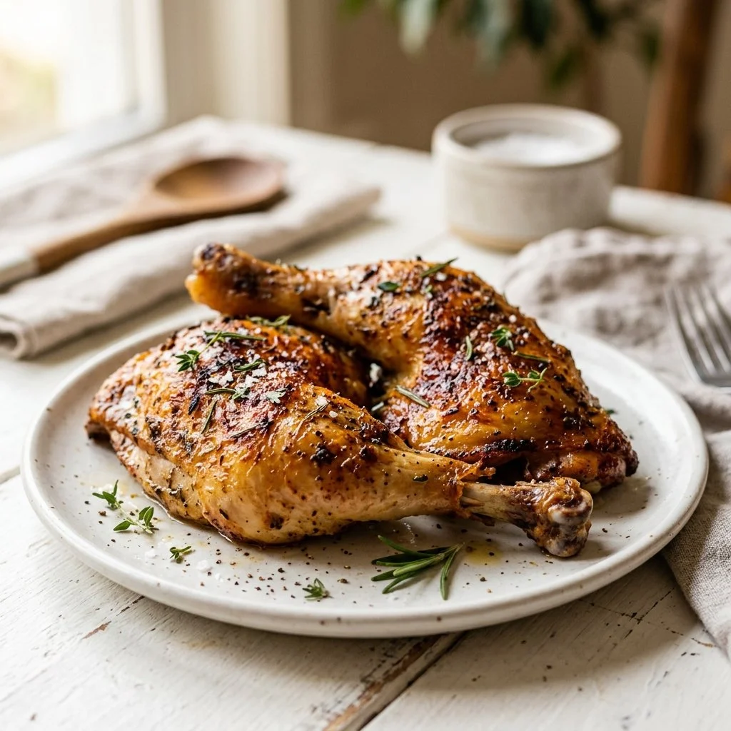 Juicy baked chicken legs seasoned and cooked to perfection