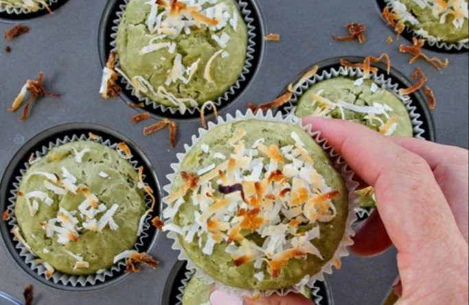 Delicious Banana Coconut Muffins with a hint of Matcha