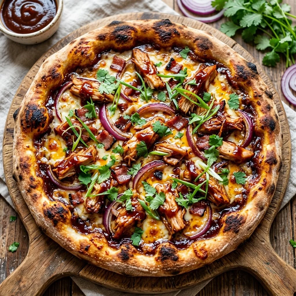 BBQ Chicken Pizza with smoky sauce, grilled chicken, and melted cheese