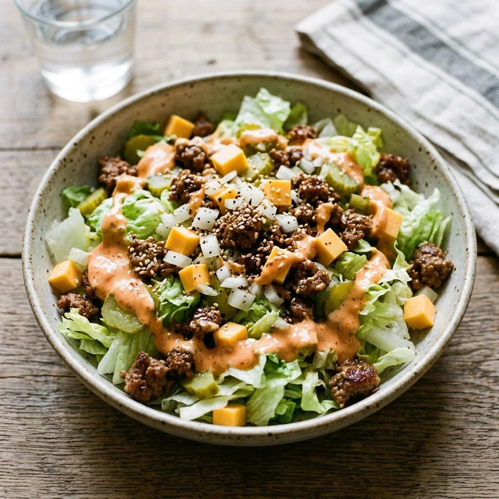 Delicious Big Mac Salad with fresh ingredients and toppings