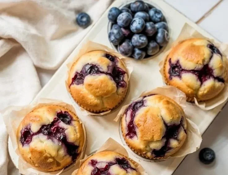 High-protein cottage cheese blueberry muffins on a cooling rack