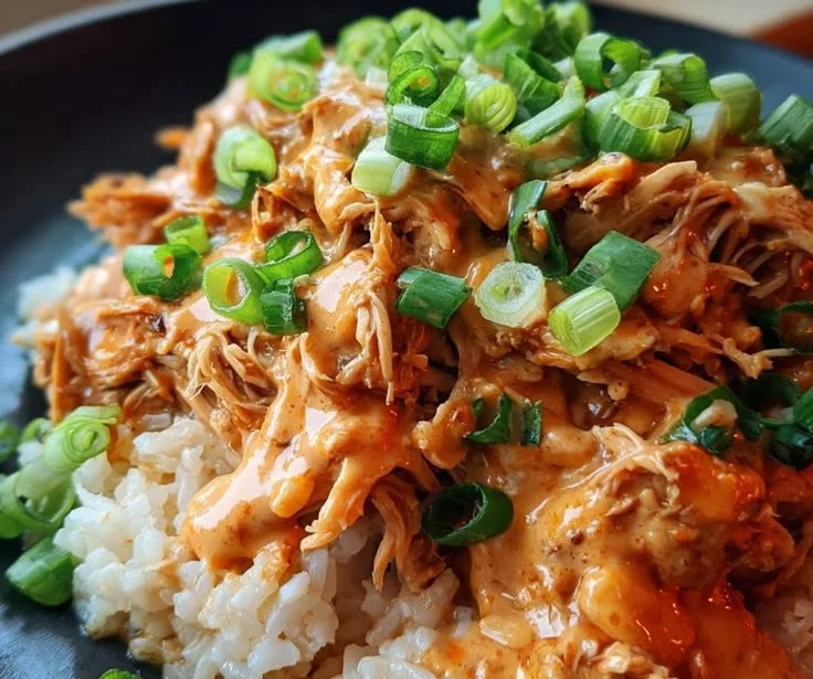 Bold Smoky Honey Buffalo Chicken served with rice in a delicious dinner plate.