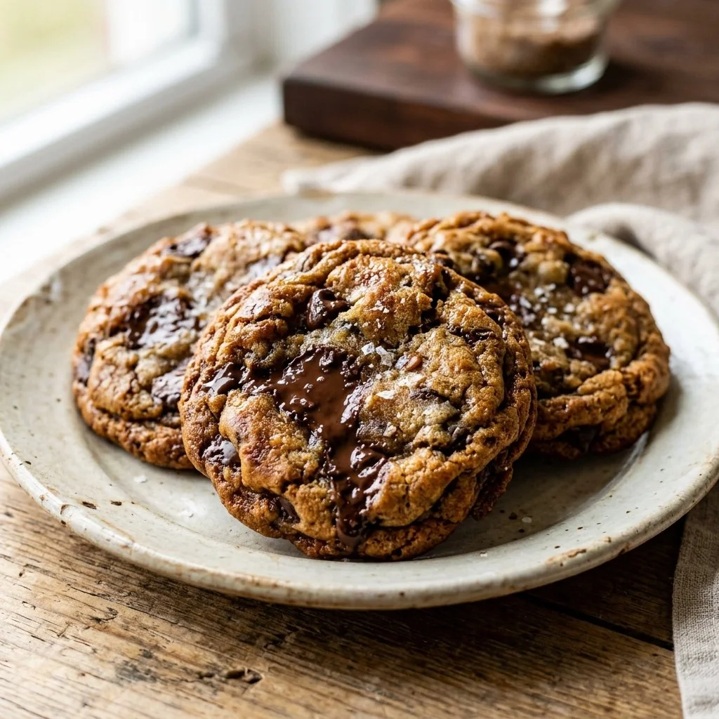 Delicious homemade brown butter cookies on a cooling rack