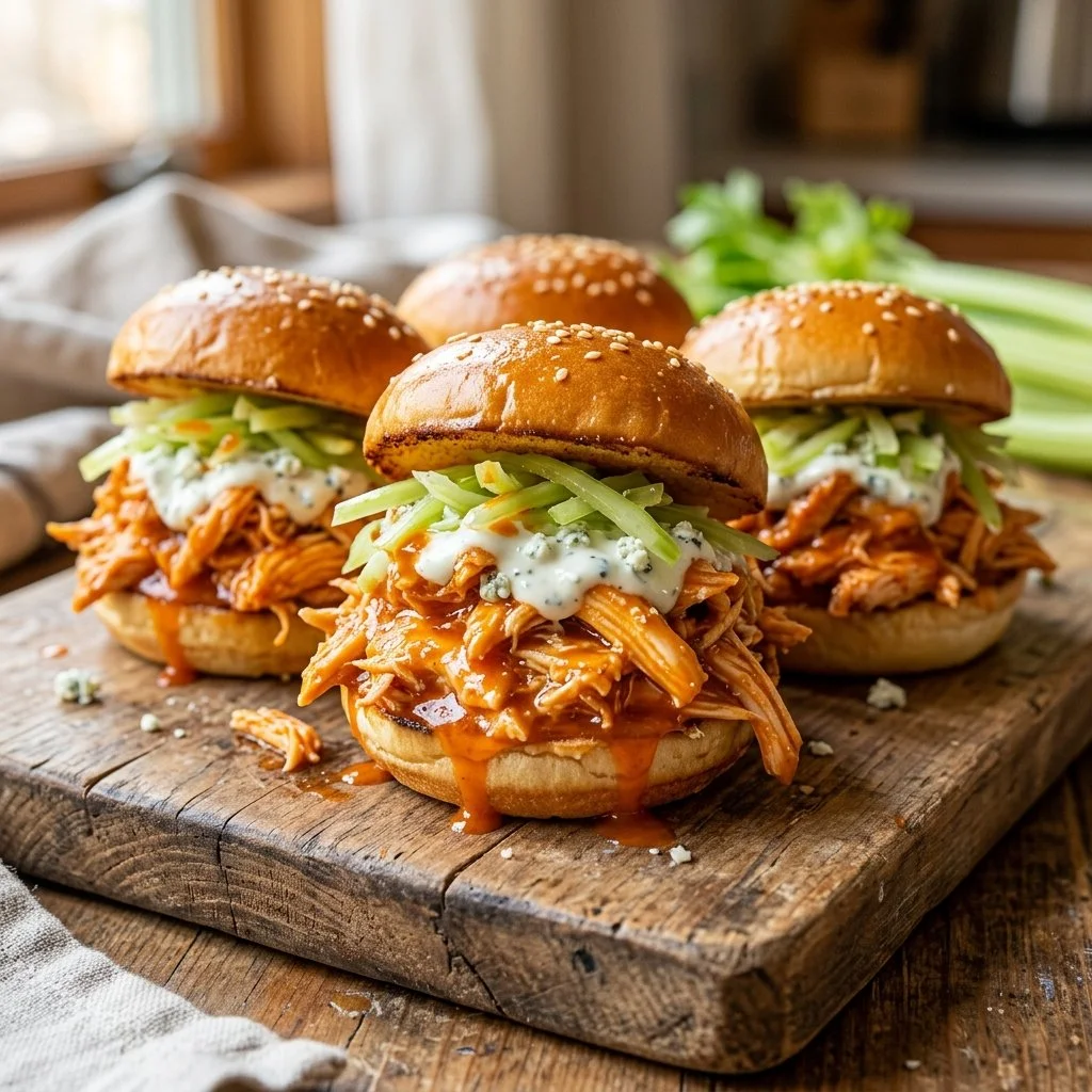 Buffalo Chicken Sliders served with fresh ingredients and garnished