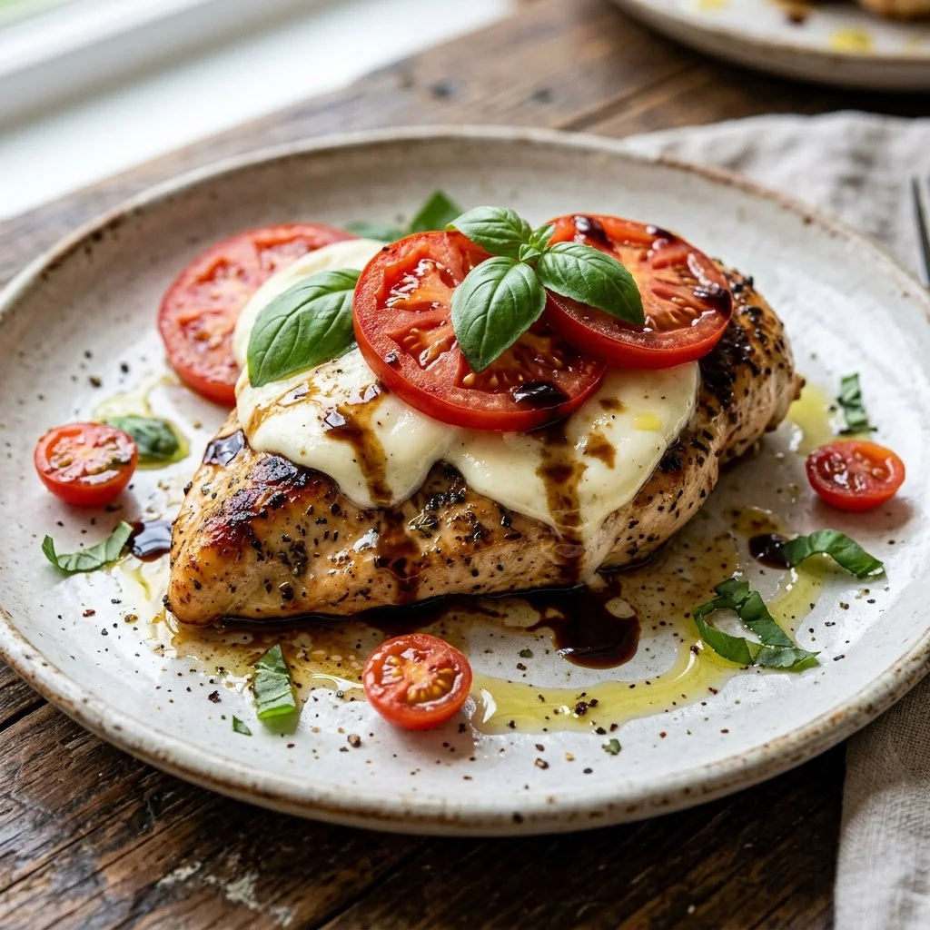 Delicious Caprese Chicken with mozzarella, tomatoes, and basil