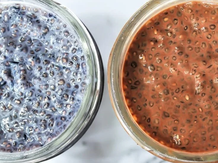 Delicious chia seed pudding in a glass topped with fresh fruits