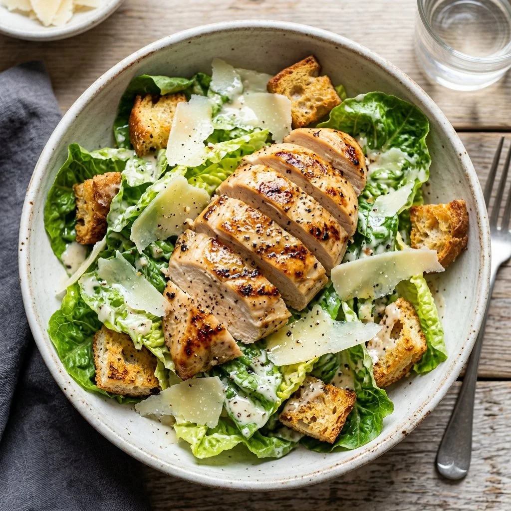 Fresh Chicken Caesar Salad with romaine, croutons, and Caesar dressing