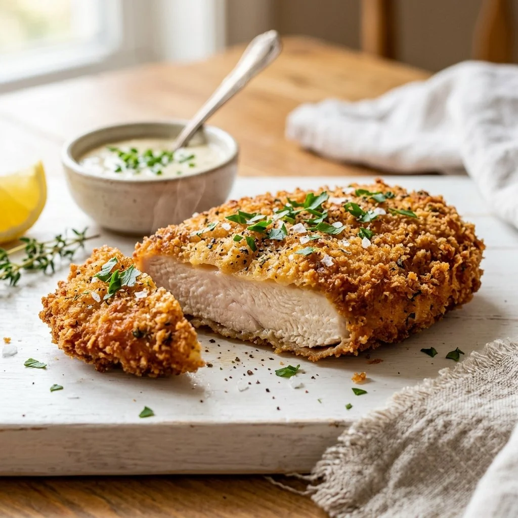 Crispy chicken cutlets cooked to perfection, ready to serve.