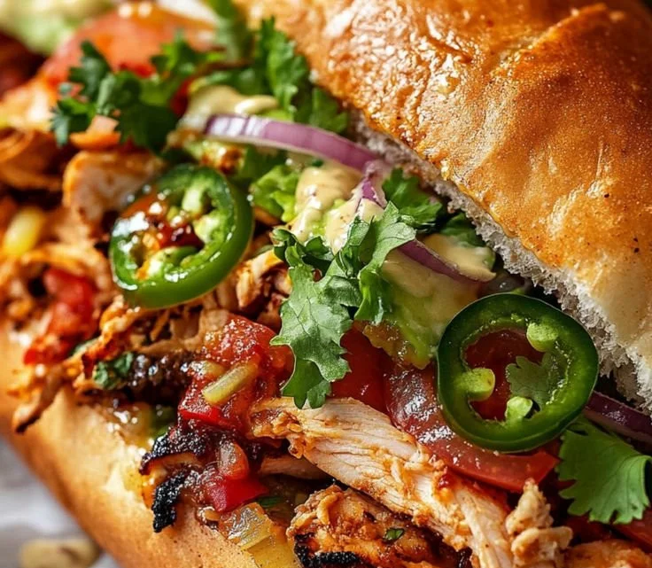 Delicious Chicken Torta Sandwich served with fresh toppings