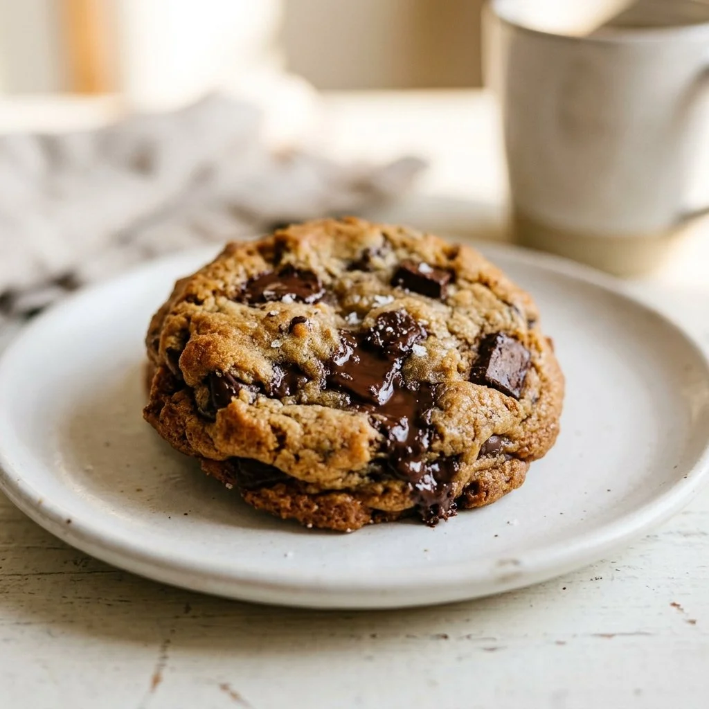 Freshly baked chocolate chip cookies on a cooling rack