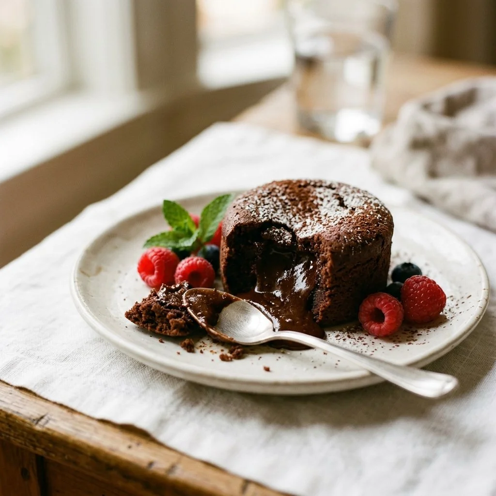 Delicious chocolate lava cake with molten center served on a plate
