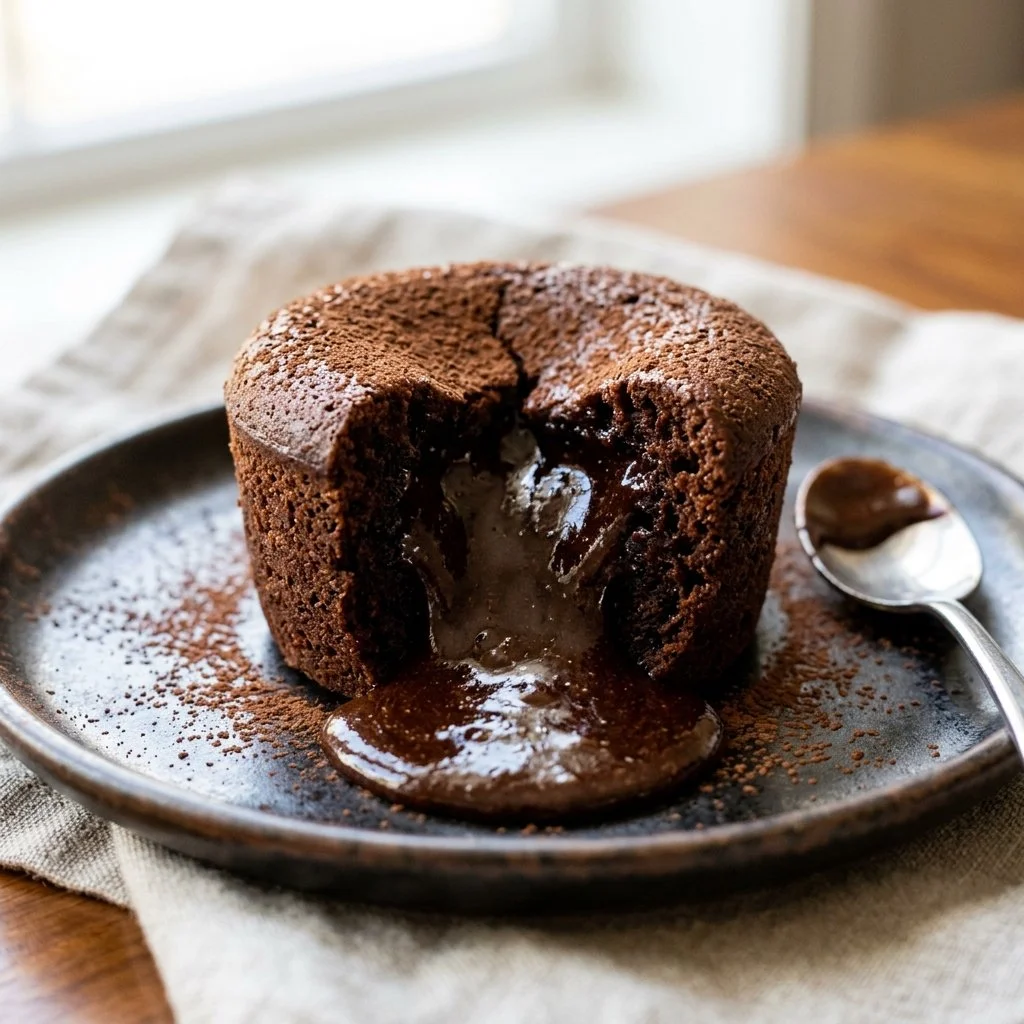 Delicious Chocolate Lava Cake with molten center served on a plate.