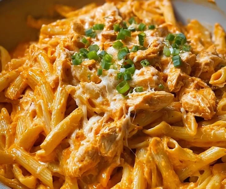 Creamy Buffalo Chicken Pasta served in a bowl garnished with herbs