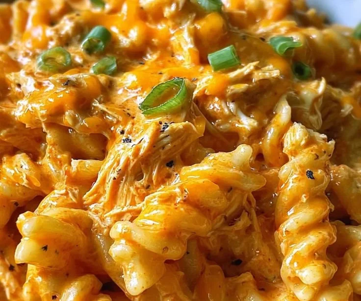 Delicious creamy spicy Buffalo Ranch Pasta served in a bowl