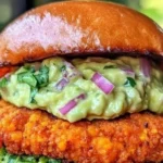 Crispy sweet potato and red lentil patties served with avocado cilantro sauce