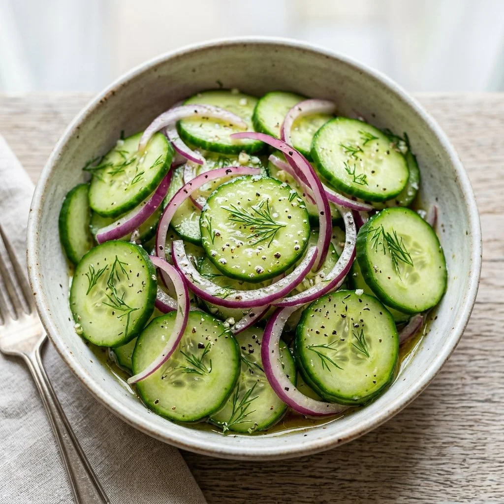 Fresh Cucumber Onion Salad with sliced cucumbers and onions in a bowl
