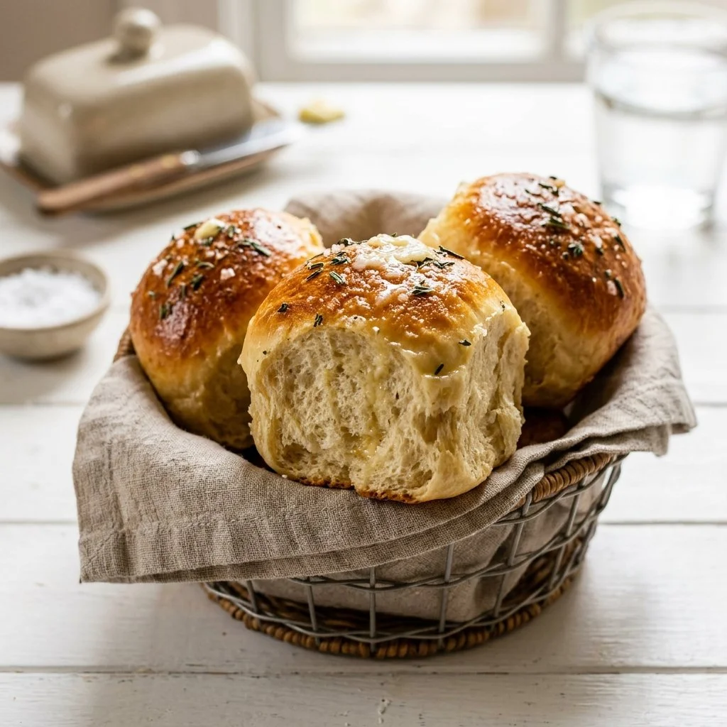 Baking homemade dinner rolls in a kitchen setting