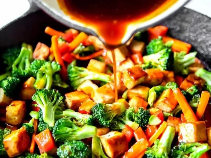 Deliciously cooked teriyaki tofu served with vegetables
